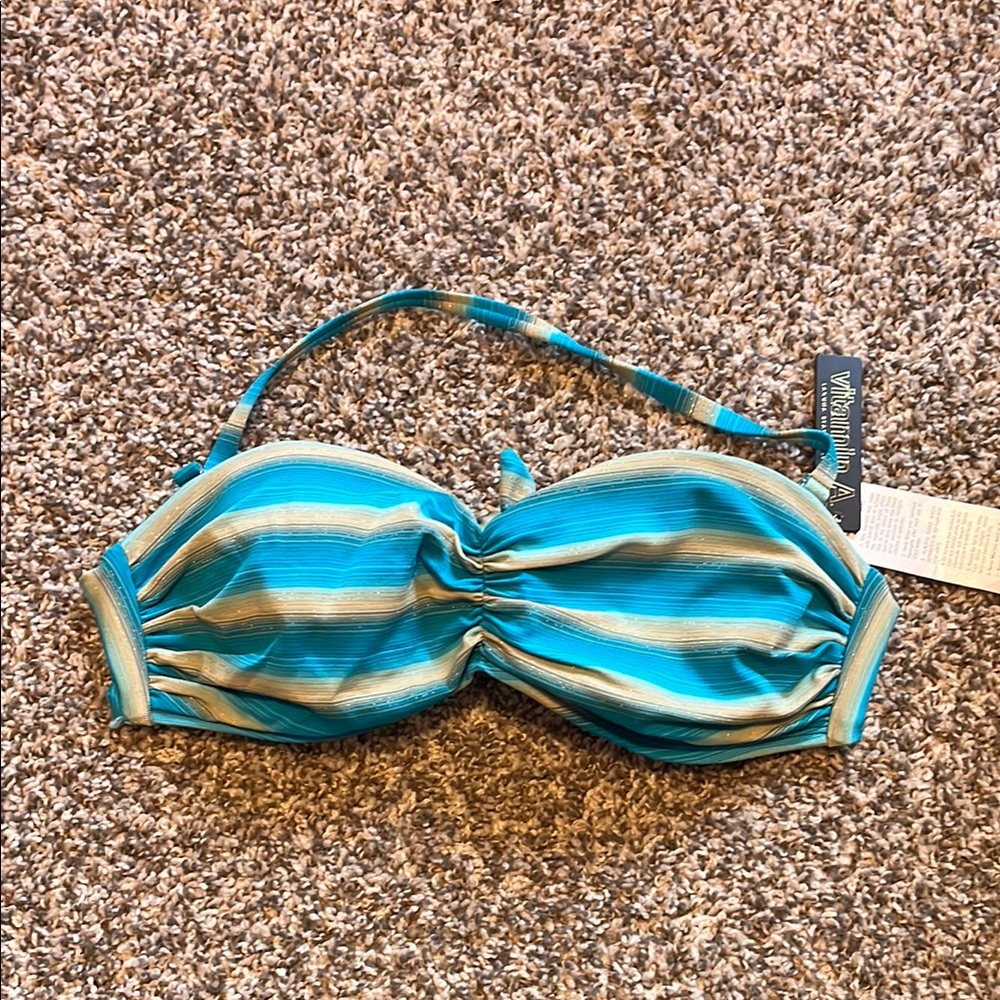 Vitamin A Sustainable Blue White Striped Bikini Top S